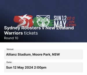 NRL Rd 10 - Sydney Roosters vs NZ Warriors (x10)