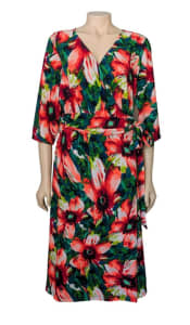 Kiyonna Midi Wrap Dress Sz 2 18 - 20 Tropical 3/4 Sleeves, Can Post