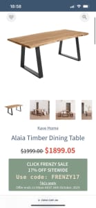 Alaia Timber Dining Table - medium. Legs not inc.