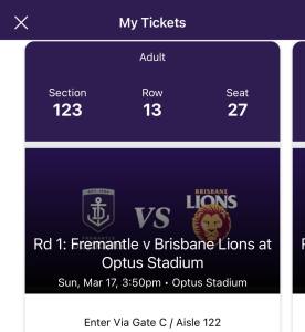 2 x tickets to Fremantle dockers v Brisbane lions