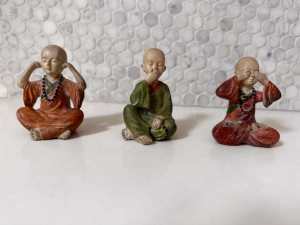 3 Feng Shui Hear See Speak No Evil Buddha Monks Figurines Statues