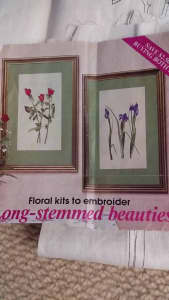 DIY Iris & Rose Floral kits to embroider Long stemed  - beauties