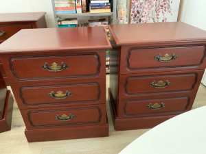 2 x 3 drawer wooden bedside tables