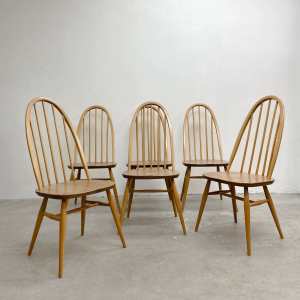 Set of 6 Mid Century Ercol Quaker Windsor Dining Chairs