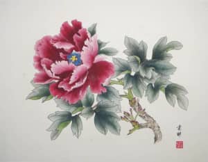 hinese Traditional Water Painting - Red Peony 