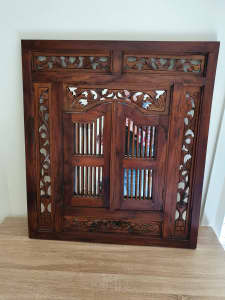 Asian Style Carved and Shuttered Wall Mirror