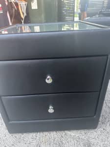 Black bedside table faux leather set of two