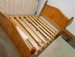 solid timber queen bed and mattress, $260