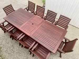 Quality 11 pce Kwila extendable Outdoor dining setting