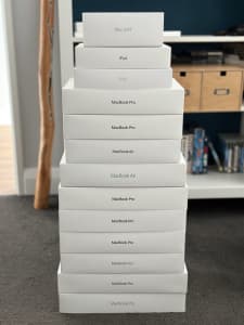 various Apple retail boxes