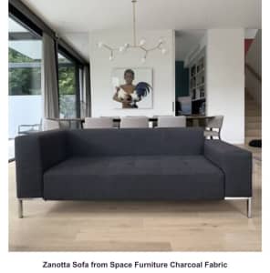 Zanotta Alfa sofa in charcoal fabric.