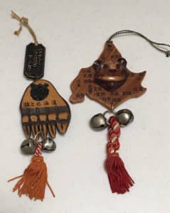Pair of Vintage Japanese Hokkaido Bear Bell Souvenirs