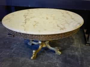 Antique style round coffee table with marble top