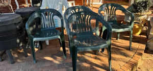 4 green plastic outdoor chairs
