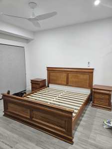 Oak timber King size bed with 2 bedsides
