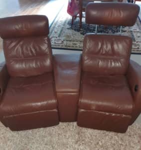 THEATER POWER GENUINE LEATHER DUAL ELECTRIC RECLINING CHAIRS