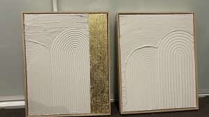 Textured wall art with gold leaf detail and frame 2 piece