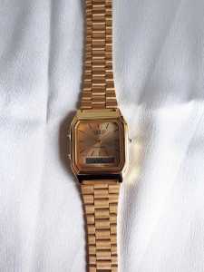 Casio Unisex Gold Tone Dual Time Retro Vintage Digital Watch