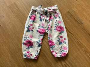 Girls Floral Pants - Size 0 (6-12 months)