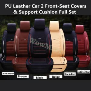 Wowmart PU Leather Car 2 Seater Front Seat Cover Support Cushion Set