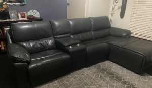 $500 Grey leather lounge with electric recliner and chaise