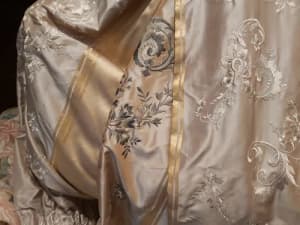 WOW PAIR DESIGNERS GUILD GOLD SILVER EMBROIDERED SILK CURTAINS 2 AVAIL
