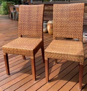 2 x cane high back dining chairs $60