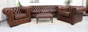 FREE DELIVERY- GENUINE CHESTERFIELD 3 SEATER SOFA TUBCHAIRS STOOL