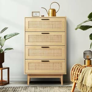 Artiss 4 Chest of Drawers Rattan Tallboy Cabinet Bedroom Clothes