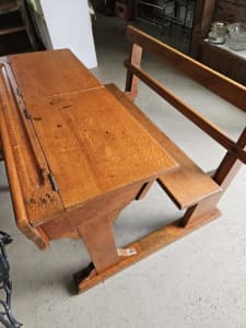 Vintage silky oak double school desk 