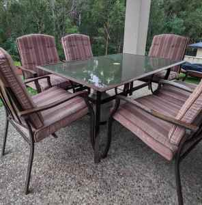 6 seat outdoor setting- glass top metal frames solid