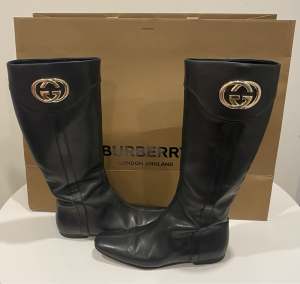 Authentic Gucci Interlocking GG Leather Knee High Women’s Boots Shoes