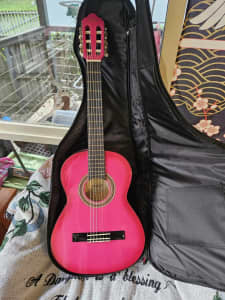 Brand New Pink Acoustic Guitar 🎸 Plus Foot Stool, Learners Guide 