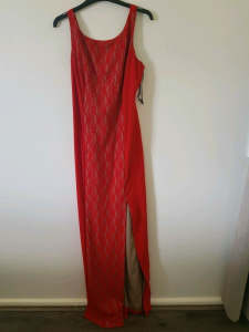 Formal red lace dress with split Size 10