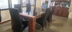 Dining Set, 6 chairs, glass top