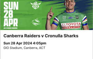 NRL Rd 8 - Canberra Raiders vs Cronulla Sharks (x4)