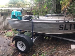 3m tinny with trailer and 5.8hp outboard