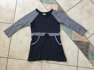 Girls Size 4 Dress Long Sleeves Navy Blue & White Stars Stripes