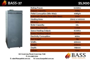 Bass37 Hydronic Pellet Heater Save $1150 Discontinued Stock Clearance