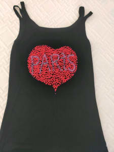 Love Paris black singlet with red and purple sequins size 10-12