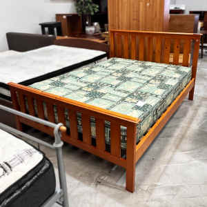 Sturdy & Minimalist Wooden Queen Bed Frame $290, Comfy Mattress $150