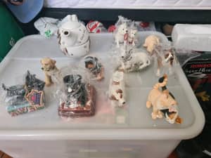 10 assorted cats and dogs small statues 