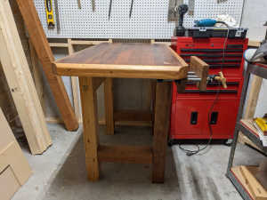 Handmade Woodworking Bench with Woodworking Vice