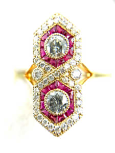 14ct yellow gold ruby diamond ring round brilliant cut evaluation $12k