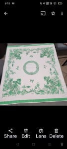 Vintage tablecloth. Green Willow Pattern