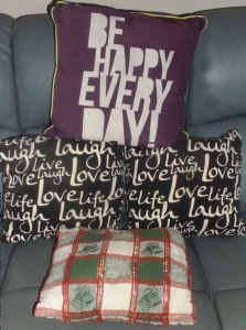 FREE-4xCUSHIONS-1x(LARGE)BE HAPPY EVERY DAY 2 x (SMALL)LOVE,LIFE,LAUGH