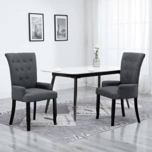 Dining Chair with Armrests Dark Grey Fabric...