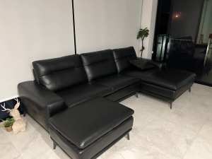 Large black leather couch