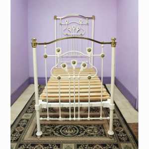 Antique Victorian Cast Iron & Brass Bed Frame with Slats / Single