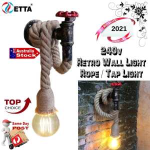 RETRO CREATIVE PIPE WALL LIGHTING 240V INDUSTRIAL HEMP ROPE LAMP